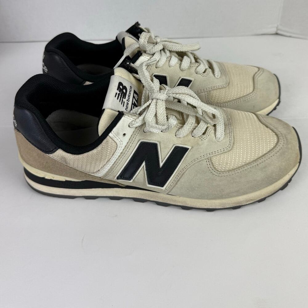 New Balance 574 Men's Sneakers - Beige/Black Size 12 - Picture 6 of 12